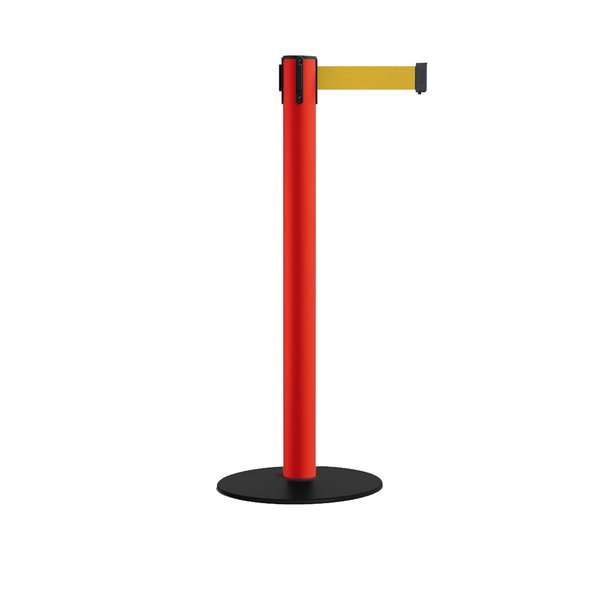 Montour Line Retractable Belt Stanchion, Low Base, 3" Red Post 14' YW Belt MSX650-RD-YW-140